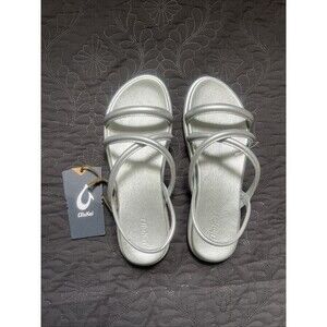 Olukai Tiare Strappy Sandals Silver Genuine Leather SZ 9 NWT Summer Resort Vacay